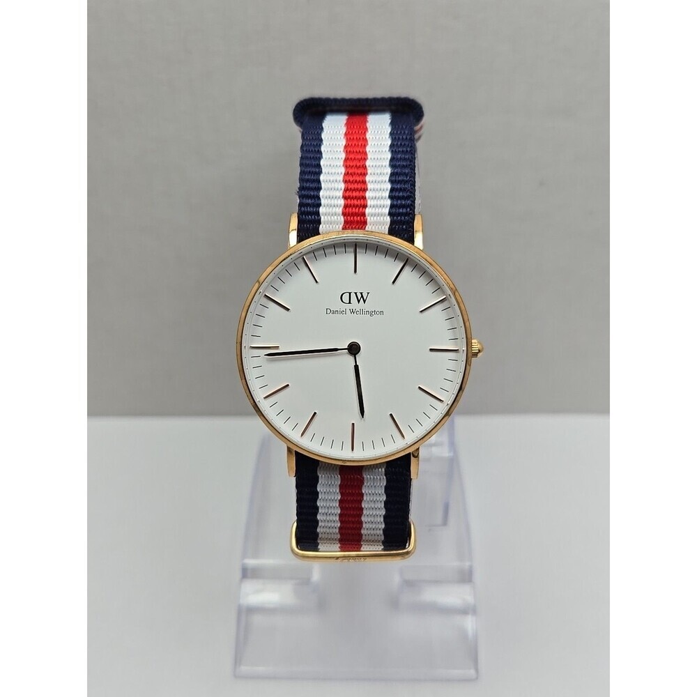 Unisex Daniel Wellington Canterbury 36mm Rose Gold Red Blue Nato Strap New Batt